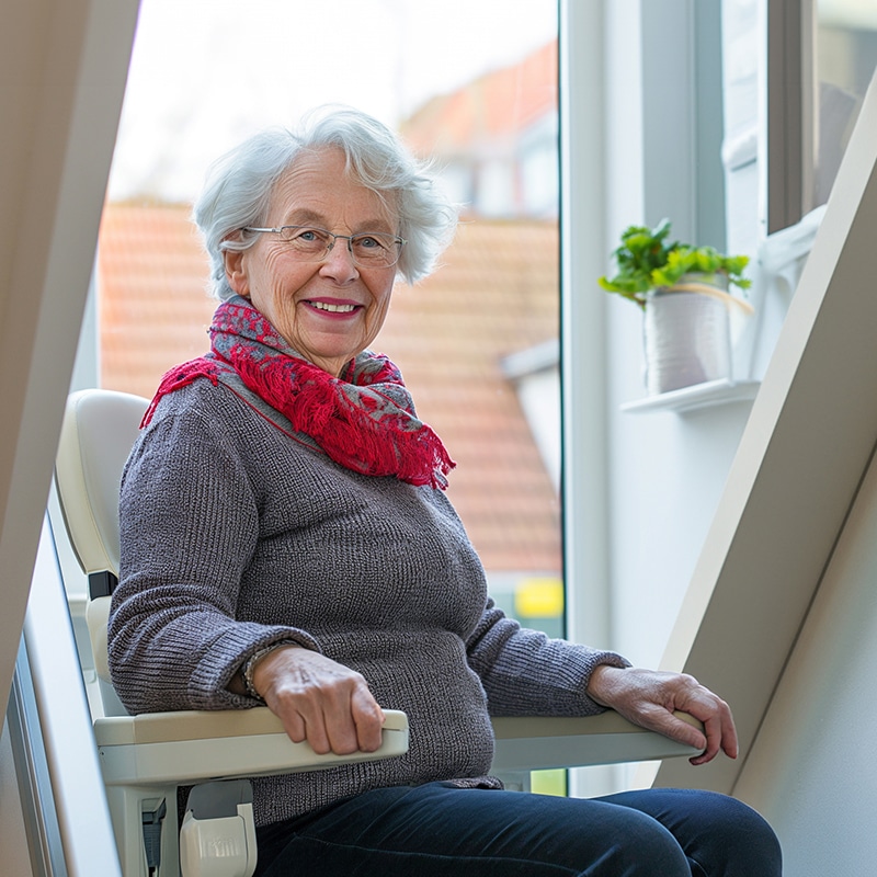 Une femme utilisant son monte-escalier